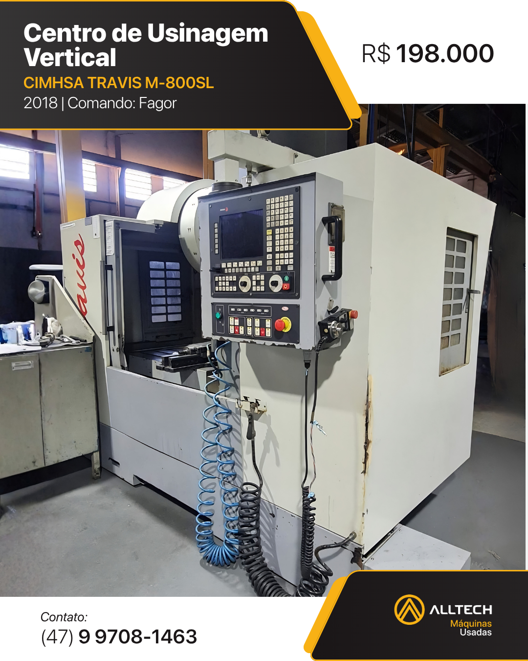 Centro de Usinagem Vertical Cimhsa Travis M-800SL Ano 2018 Comando Fagor